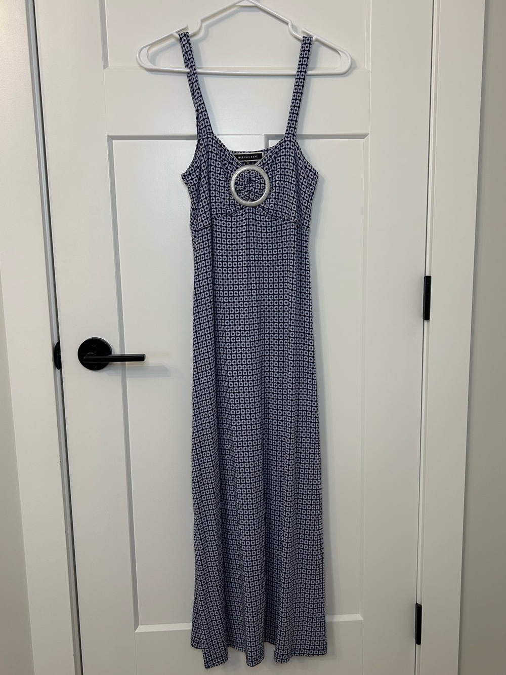 Melanie Lyne Blue White Geo Print Ring Detail Maxi Dress XS